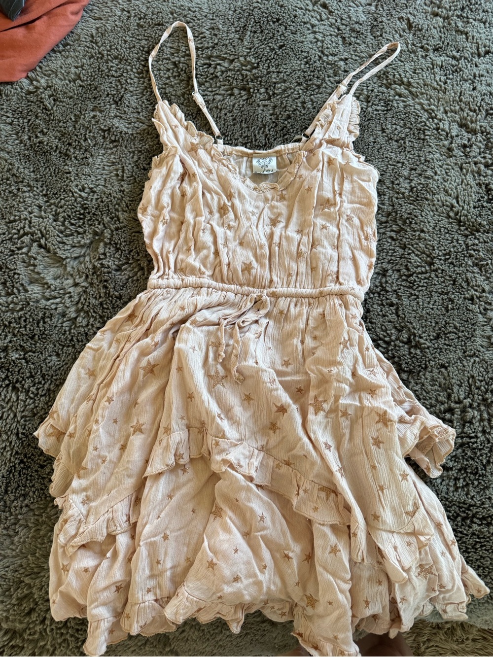 Angel Biba Pale Pink Star-Print Ruffle Dress